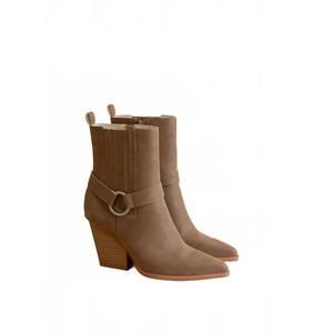 NEW OASIS SOCIETY women's carson distressed leather moto bootie in dark taupe